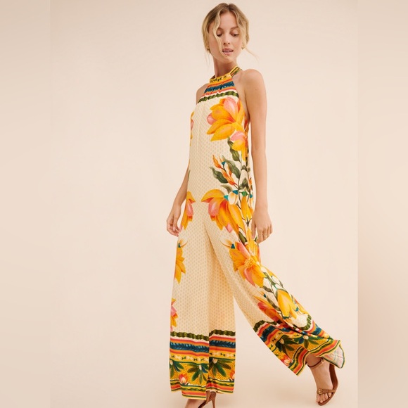 Anthropologie Pants - FARM Rio for Anthropologie High Neck Wide Leg Jumpsuit Size Medium